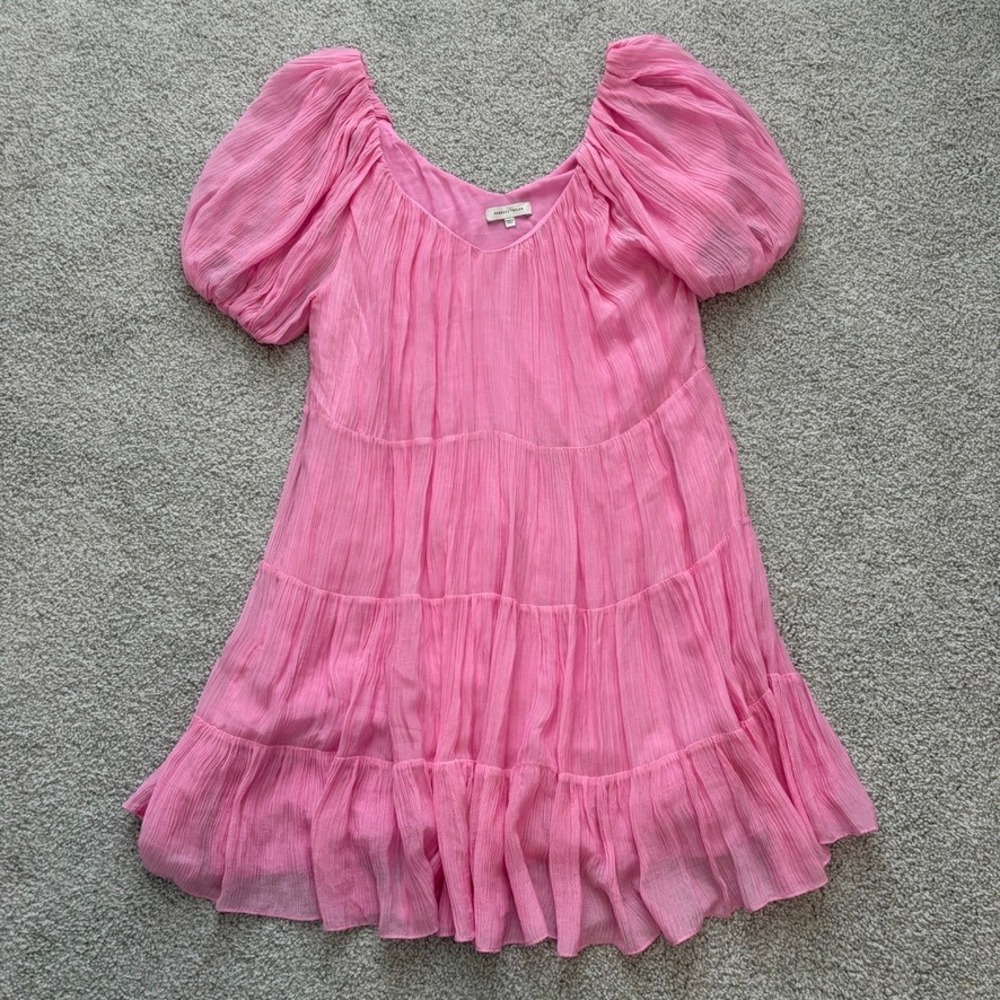 Rebecca Taylor Puff Sleeve Mini Dress Womens‎ XS Pink Silk Blend Coquette Fairy